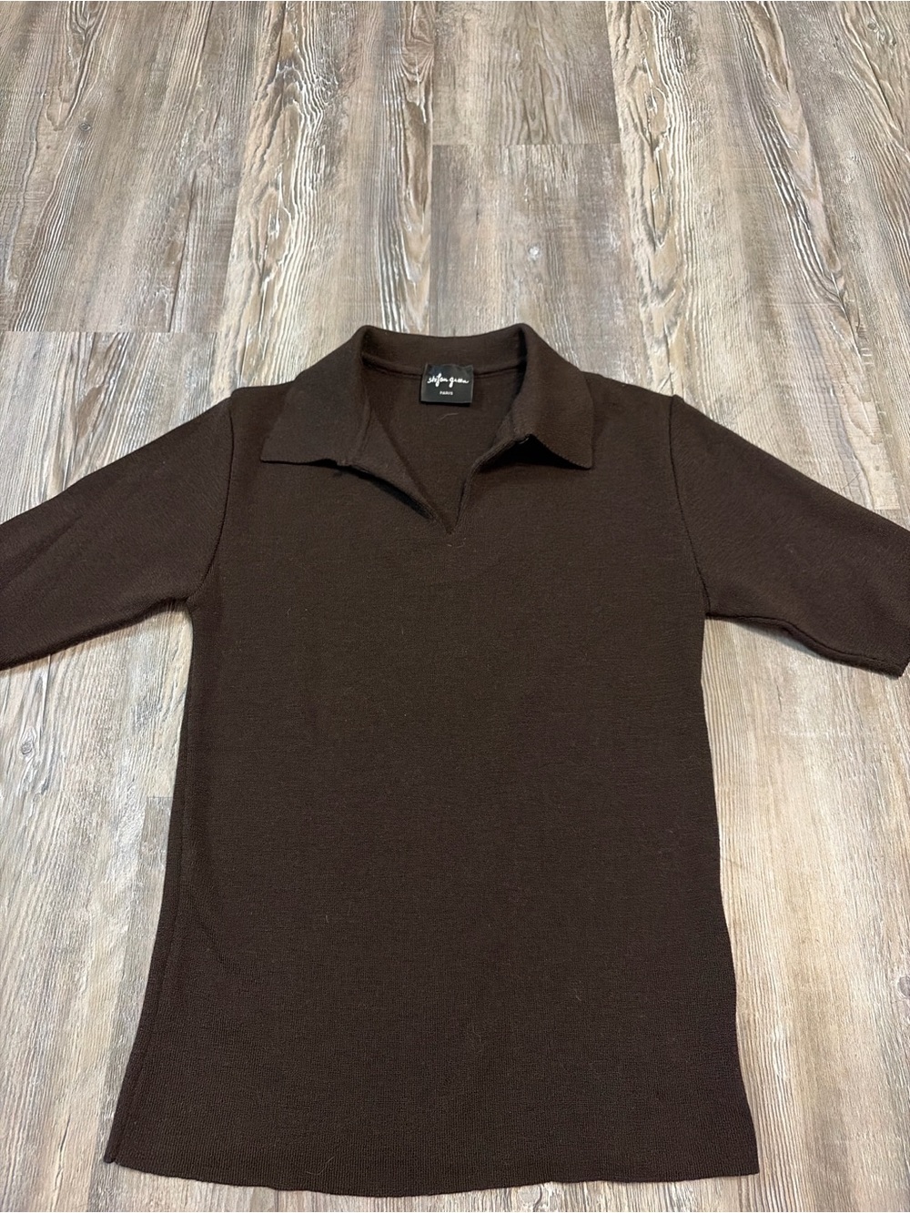Women’s Brown Knit Polo Top with Open Collar